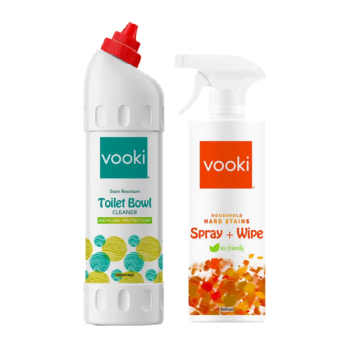 Vooki Ecofriendly Hard Stains Spray + Wipe & Toilet Bowl Cleaner | Combo Pack of 2 (500ml Each)