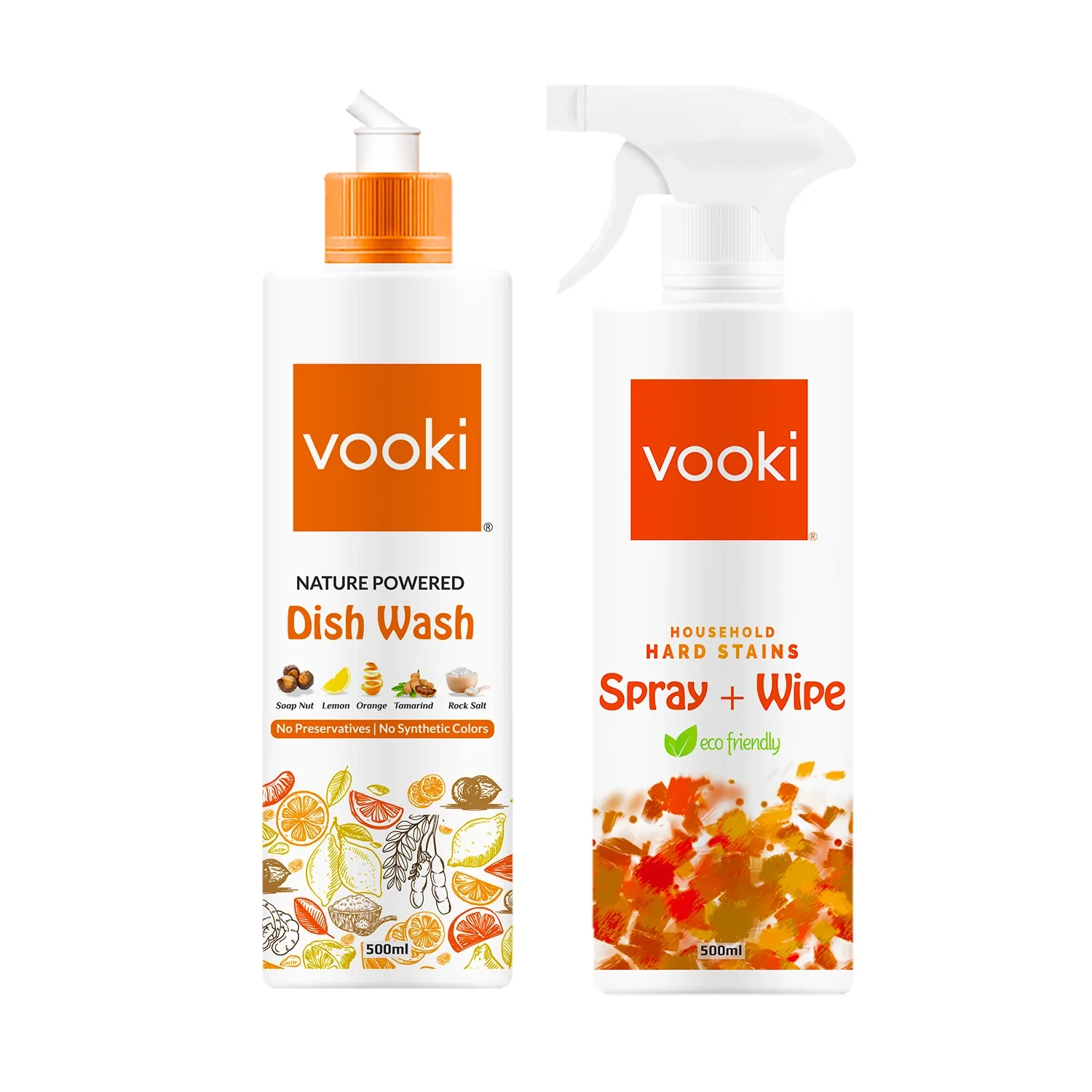 Vooki Nature Powered Dish Wash and Hard Stain Spray + Wipe | Combo (Pack of 2)