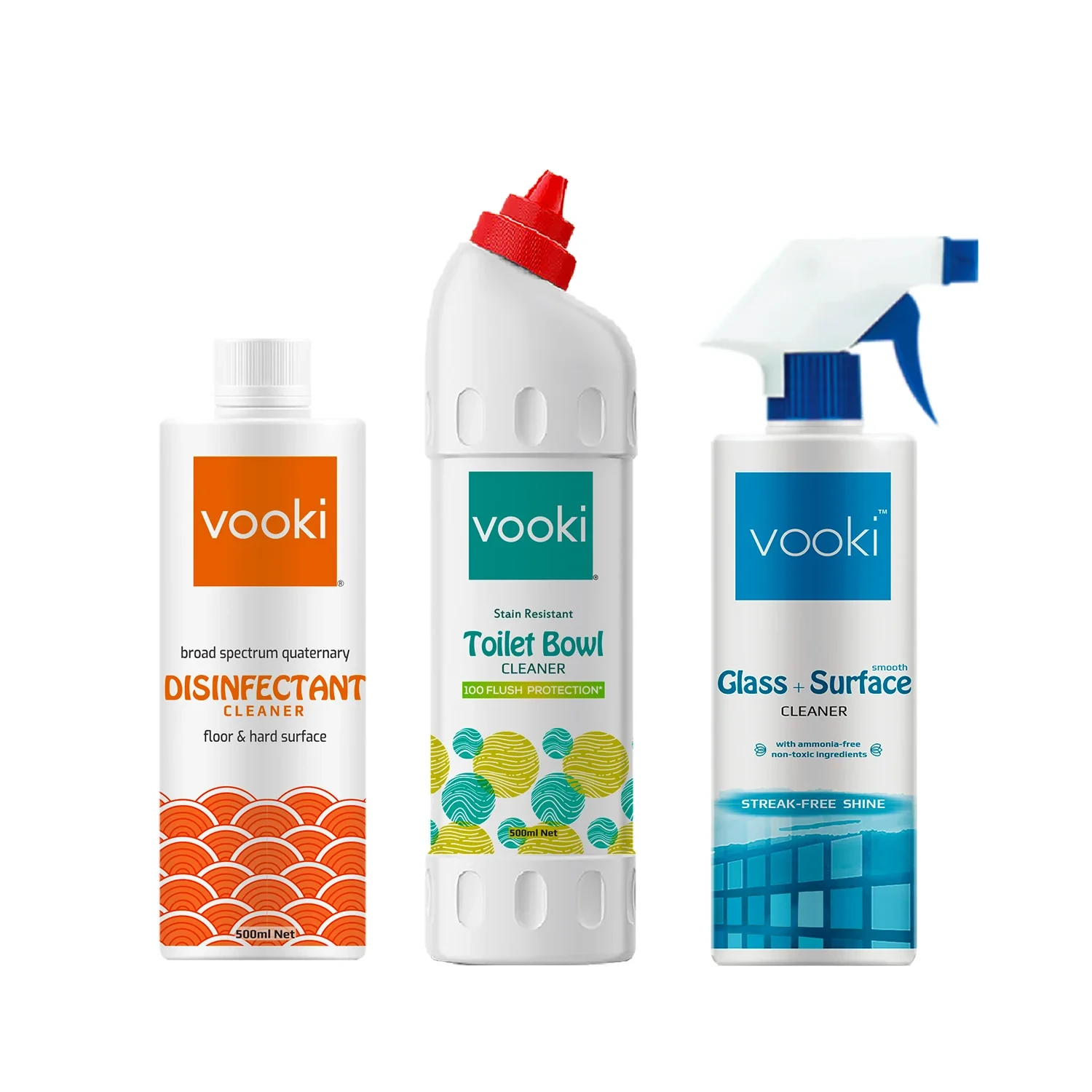 Vooki Glass + Smooth Surface, Stain Resistant Toilet Bowl Cleaner and Disinfectant Cleaner | Home Hygiene Combo