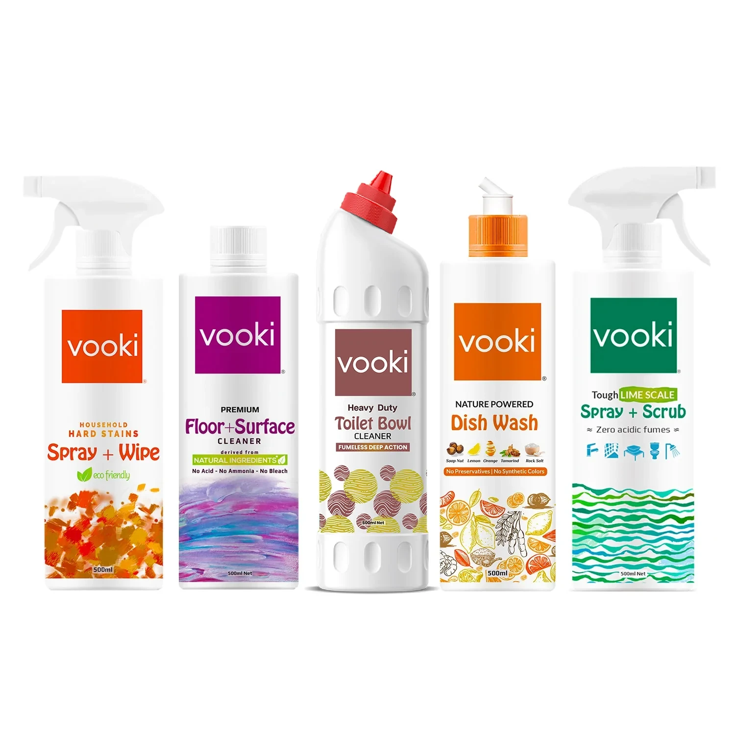 Home Hygiene Combo Pack of 5 | Hard stain spray and wipe + Floor and surface cleaner + Heavy duty toilet cleaner + Nature Powered Dish Wash + Tough lime scale spray and scrub